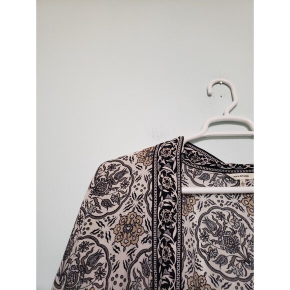 Max Studio Womens L Kimono Top Floral Boho Gray Yellow Open Front 3/4 Sleeve - Picture 4 of 6